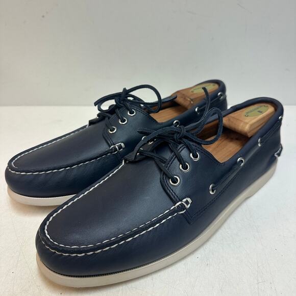 NWOT Quoddy Men\'s Head Boat Shoe Moccasin Navy Blue Handsewn Maine USA 12 D main image 5